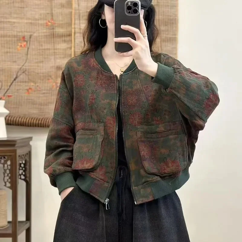 Nuovo 2026 Primavera Autunno Cappotto corto Giacca da donna Moda retrò Cardigan stampato Versatile Allentato Casual Top a maniche lunghe Capispalla