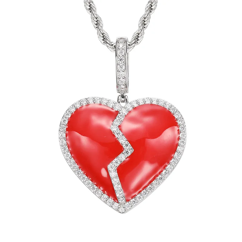 Hip Hop 5A+ CZ Stone Paved Bling Iced Out Luminous Broken Heart Pendants Necklace for Men Rapper Jewelry Drop Shipping Gift