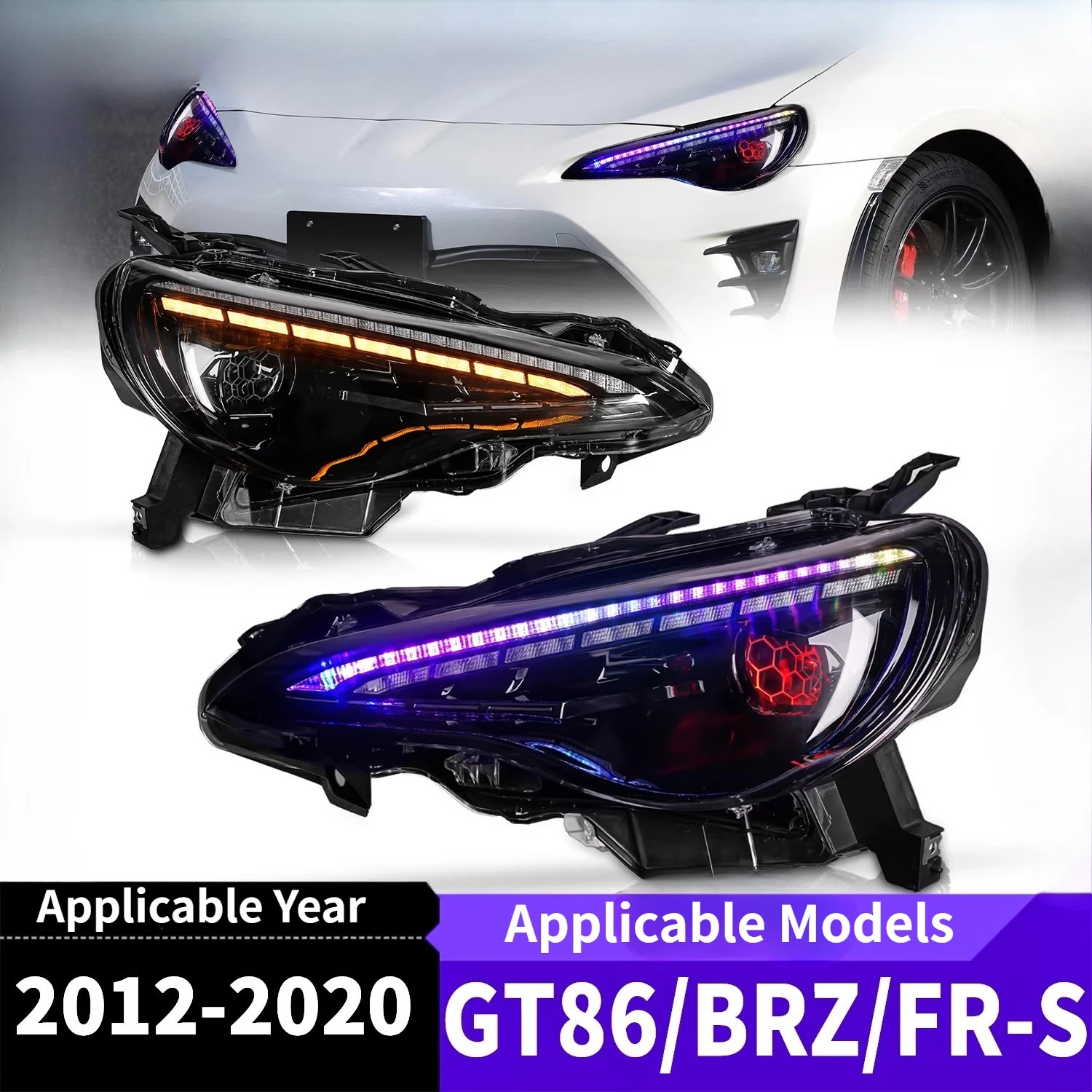 

2 шт. для Toyota GT86/Subaru BRZ 2012-2020: Модифицированные светодиодные фары с линзами и дневными ходовыми огнями, автомобильные аксессуары