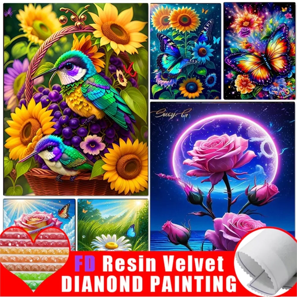 

FD Resin Diamond Painting Butterfly Birds Flowers Rhinestones Picture Full Embroidery Animal Mosaic 5d Diy Handmade Gift