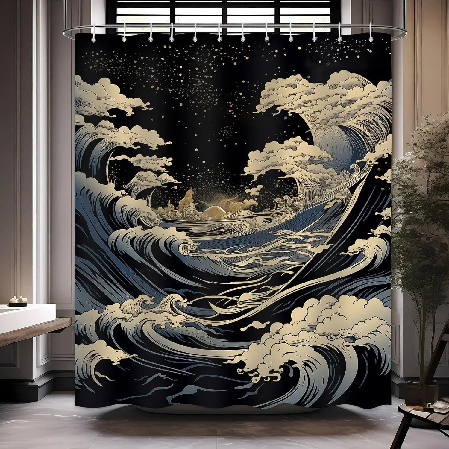 

Ocean Wave Art Waterproof Shower Curtain for Home Bathroom Decor Stylish Design to Enhance Space Aesthetic Perfectly