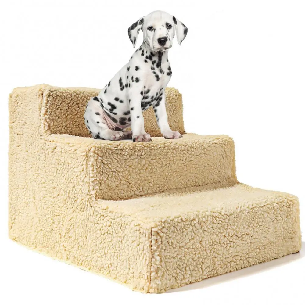 Pet Climbing Small Cats Dogs 3 Steps Stair Ramp Sofa Anti-slip Ladder with Cover