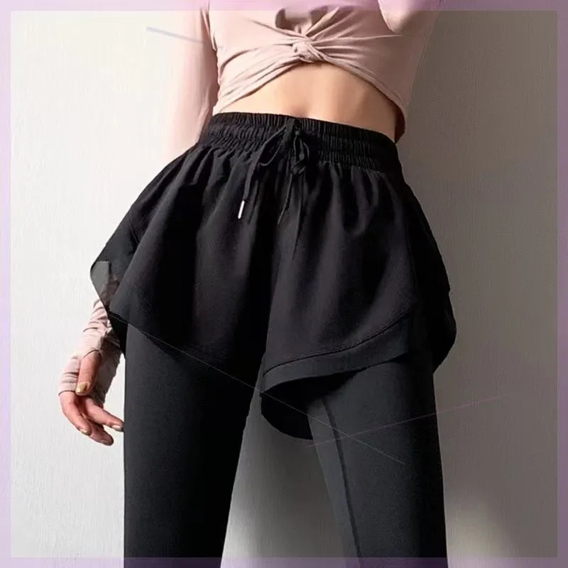 กางเกงกีฬาเอวยืดหยุ่น แห้งเร็ว แบบสองชิ้น กางเกงฟิตเนส วิ่ง กระชับสัดส่วน ยกกระชับสะโพก กางเกงโยคะ ผู้หญิง