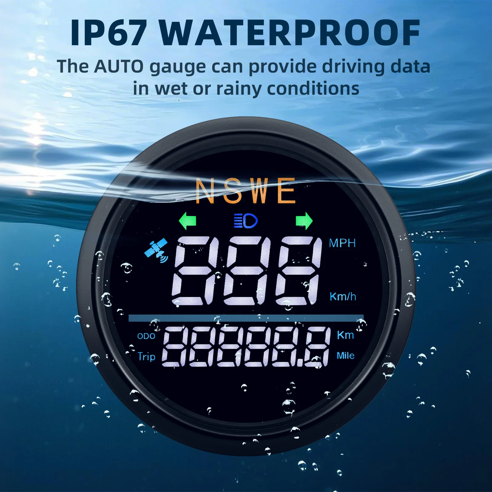 Waterproof 85MM LCD Digital GPS Speedometer Trip Odometer MPH Knots/KM/H Gauge Speed Meter Compass for Marine Boat White/Green