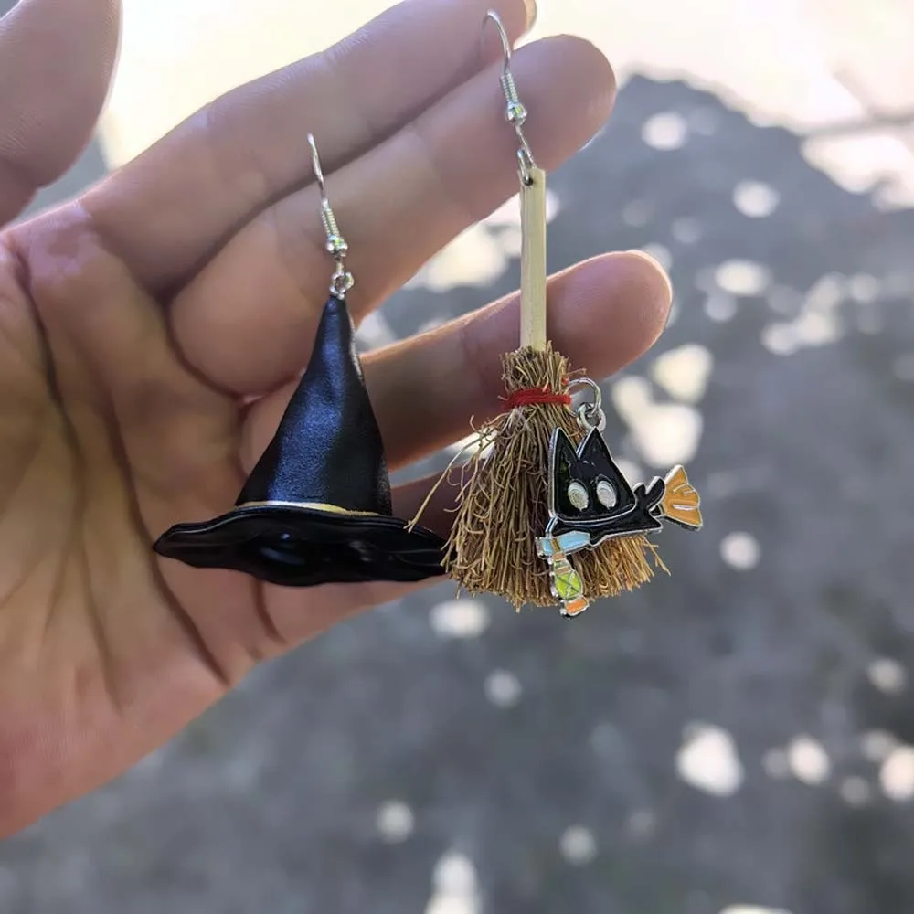 Hook Closure Halloween Dangle Earrings Different Shapes Metal Findings Asymmetric Witch Hat Earrings Individual Package