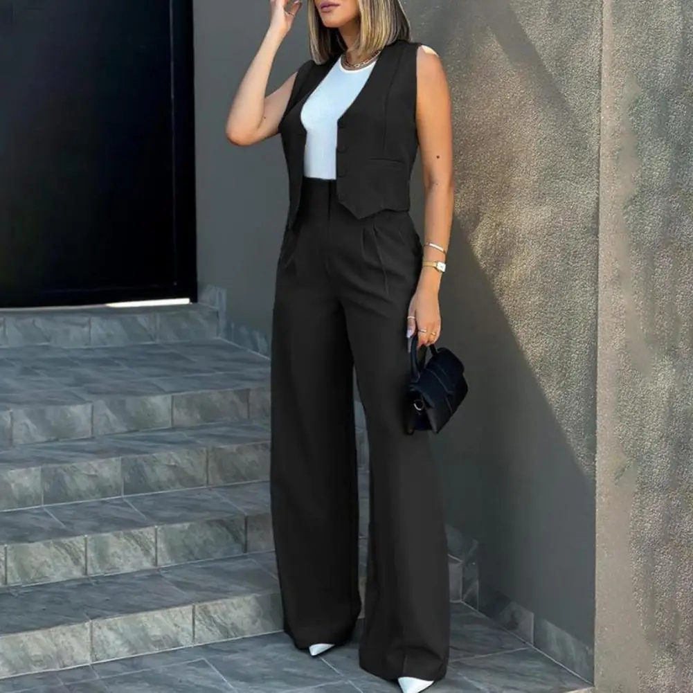 Womem Vest Pants Two-Piece Set Office Ladies Summer Chic 2 Piece Sets Workwear Suit Set Casual Lady Tank Top Baggy Pants Sets