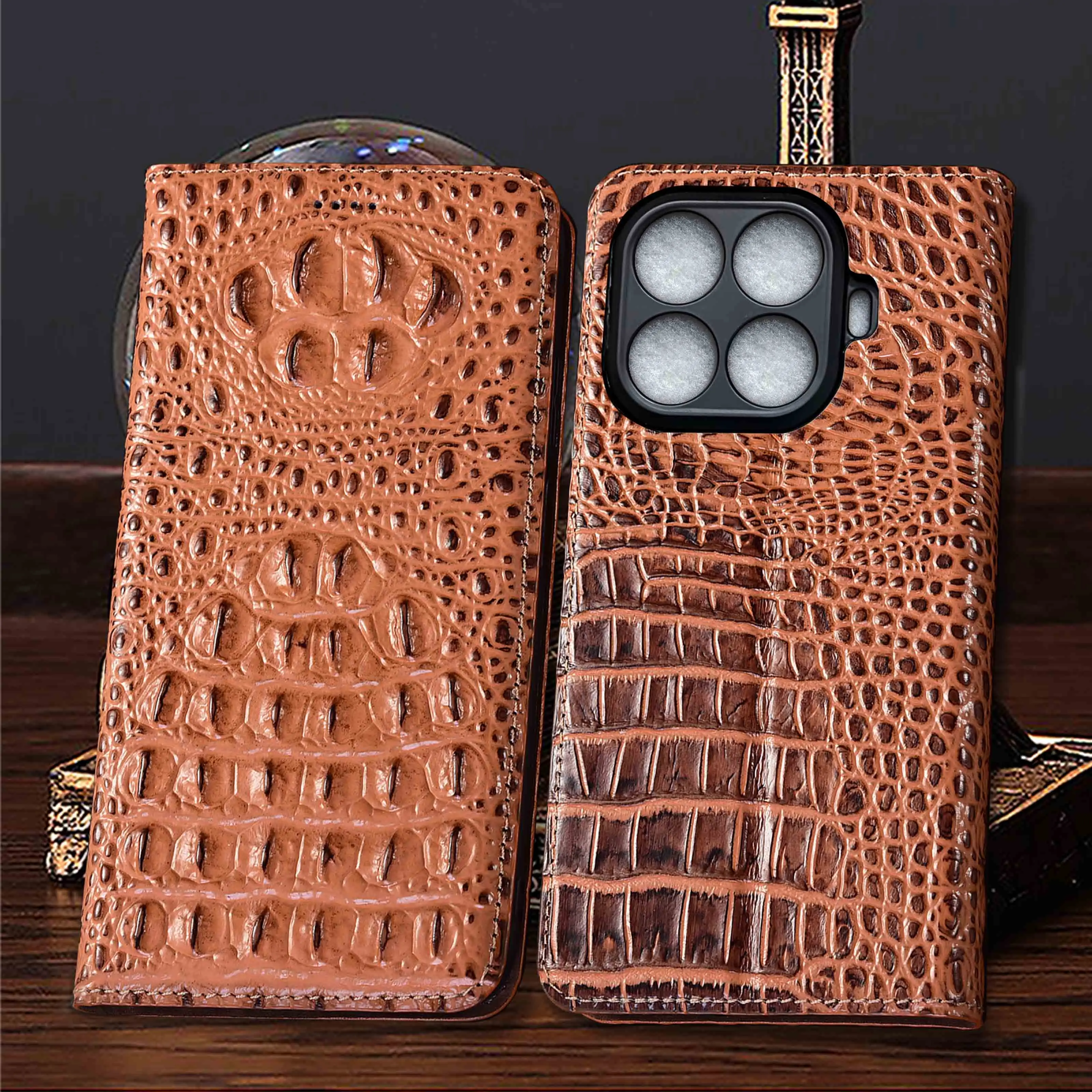 Crocodile Claw Genuine Leather Flip Case For Xiaomi 12 12S 12X 12T 13 13T 14 14T 15 15S 17 Pro Max Ultra Civi Lite Of Phone Case