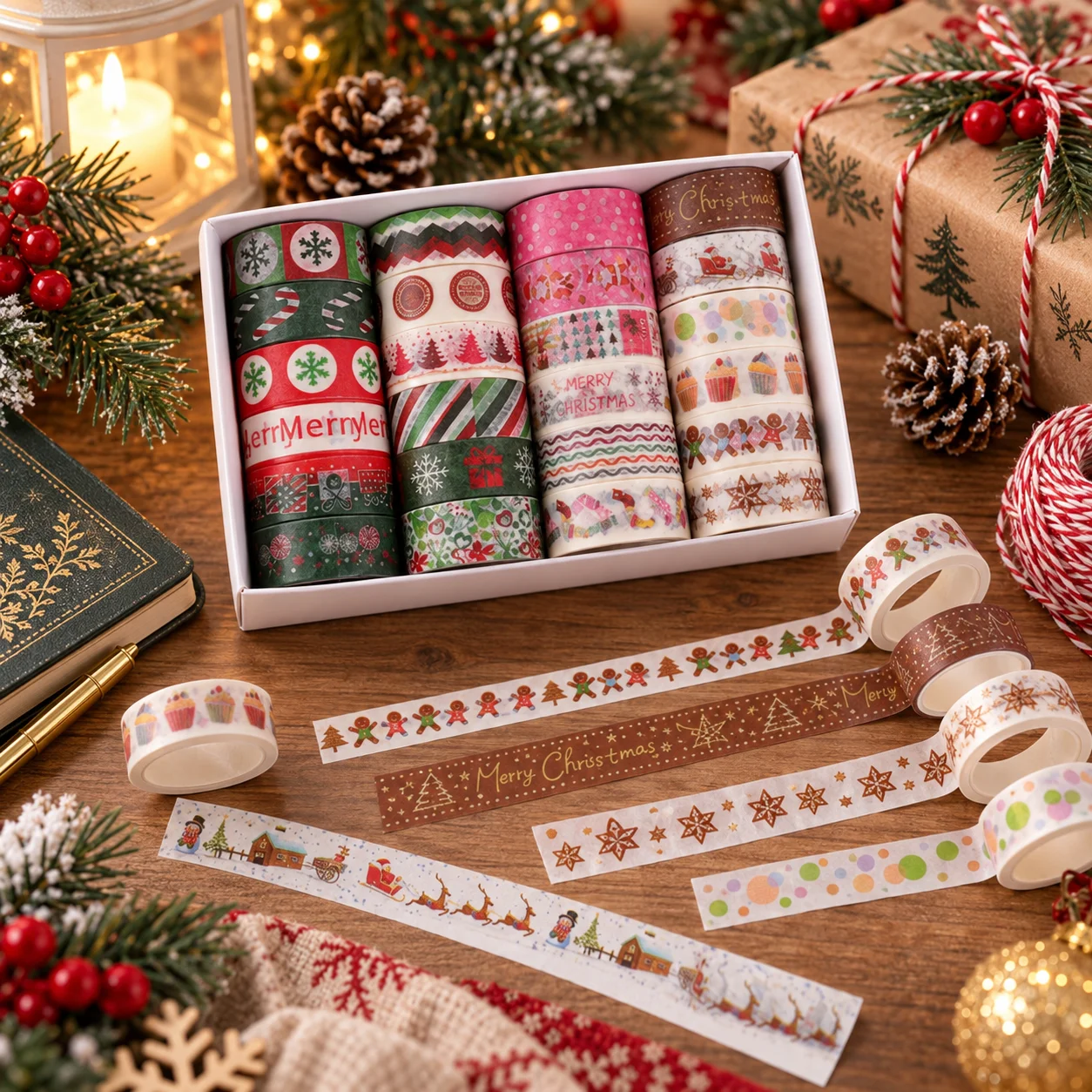 24 Rolls Classic Christmas Washi Tape Set, 1.5cm X 2m Festive Patterns For Journal Scrapbook Gift Wrap Diy Craft Holiday Decor