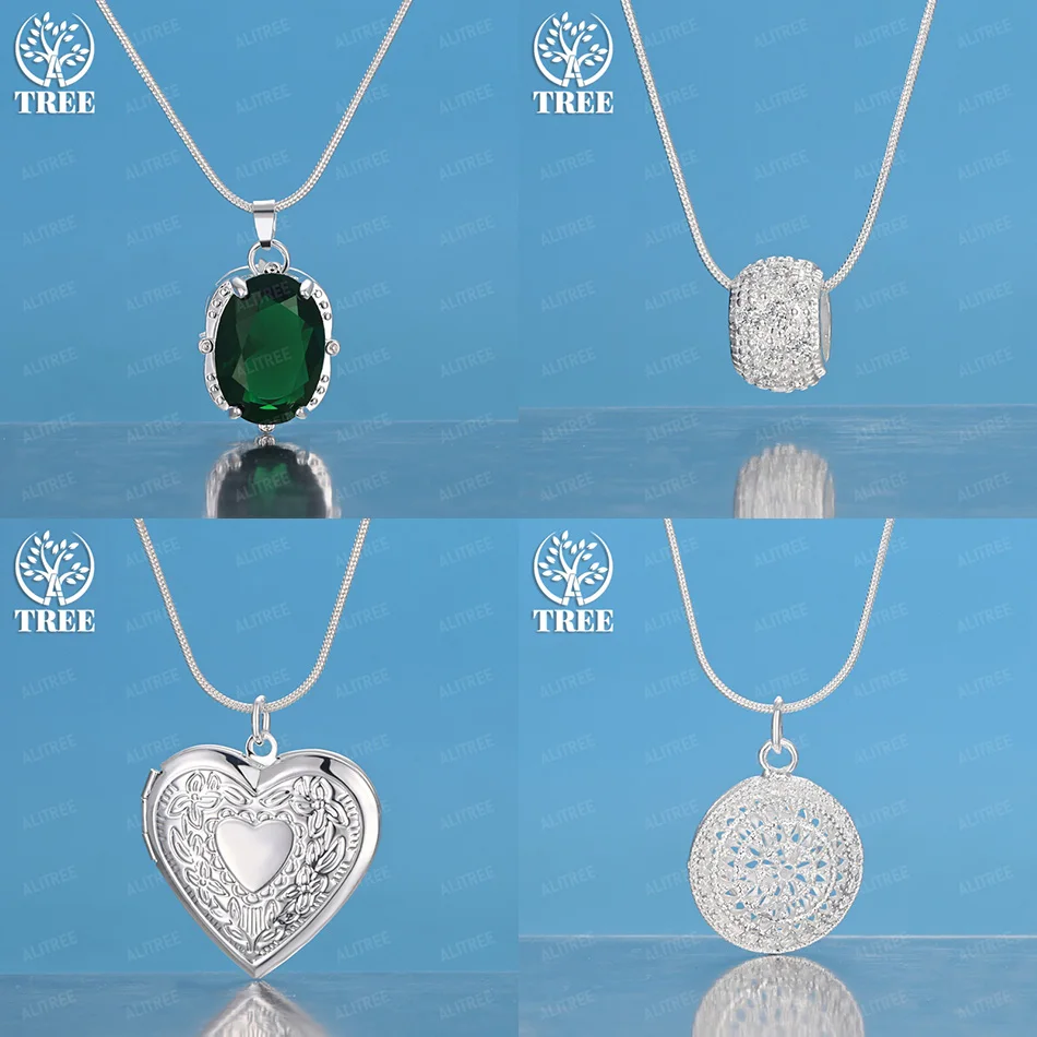 

16-30 Inch 925 Sterling Silver Oval Green Zircon Heart Wheel Round Pendant Necklace For Women Wedding Party Noble Jewelry Gift