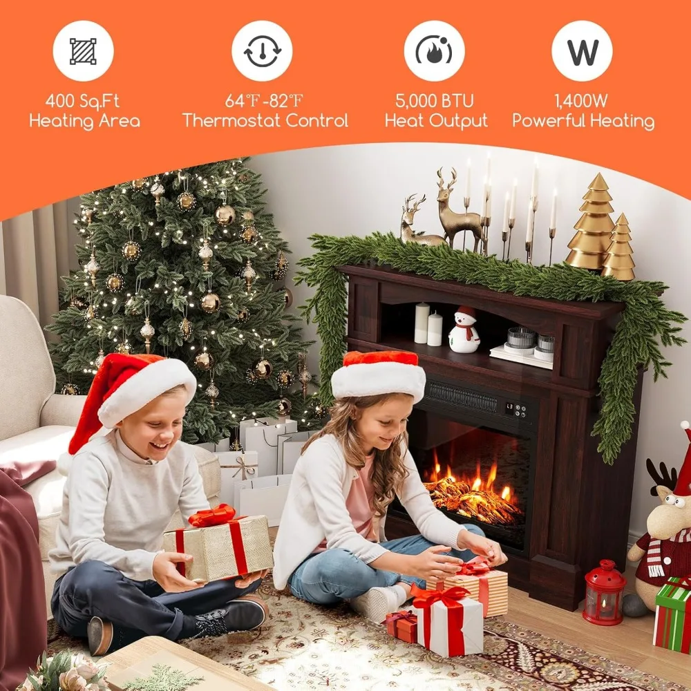 32-inch SIMOE Electric Fireplace with Mantel, 3 Flame Settings, Remote Control, 6-Hour Timer, Overheat Safeguard, 1400W Power