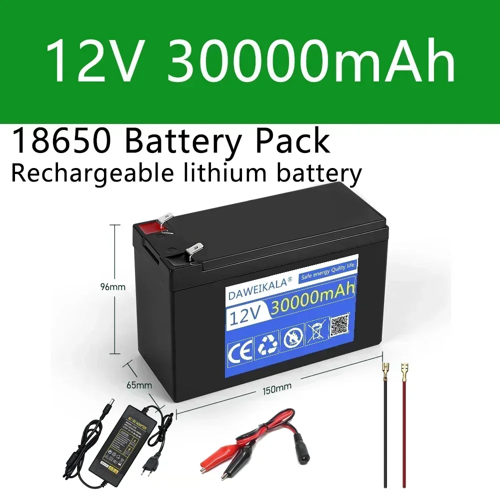 

12V Battery 30Ah 18650 lithium battery pack 30A sprayer built-in high current BMS camping LED lighting battery 12.6V 3A charger
