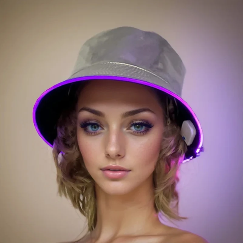 Newest LED Metallic Colors Fishermen Caps Concert NightClub Holiday Light Up Supplies Led Optical Fiber Bucket Hat For Men Woman