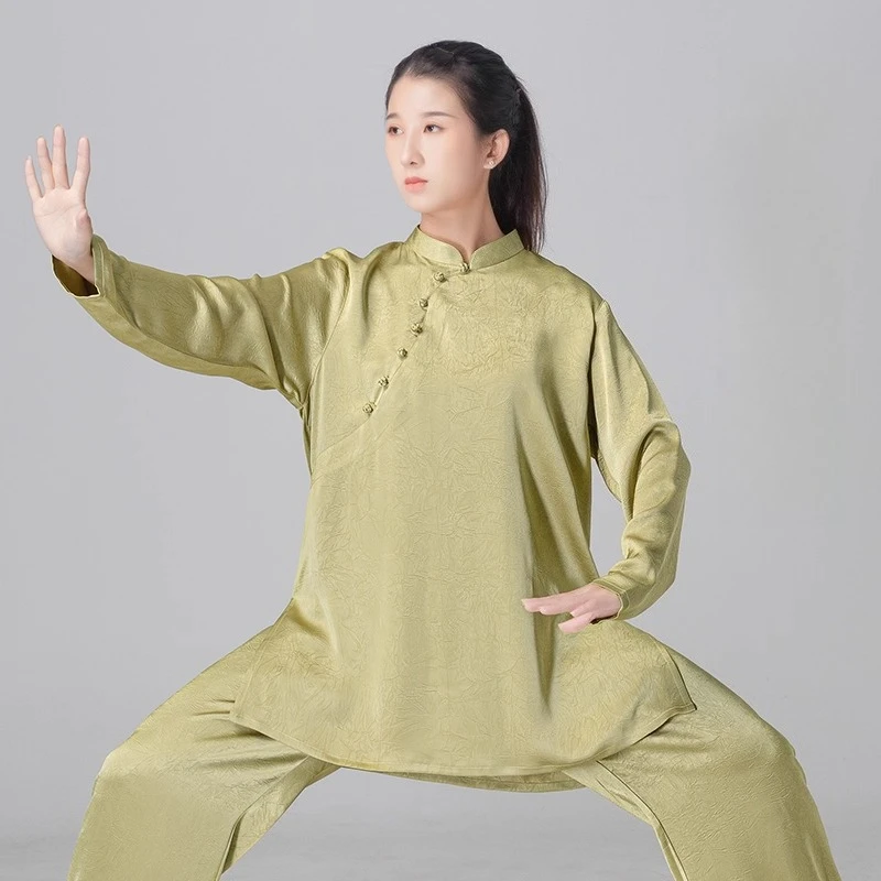 Shiny Lustrous Tai Chi Suit Fluid Drape Kung Fu Uniform for Men Women Performance Martial Arts Clothing Loose Comfort Fit