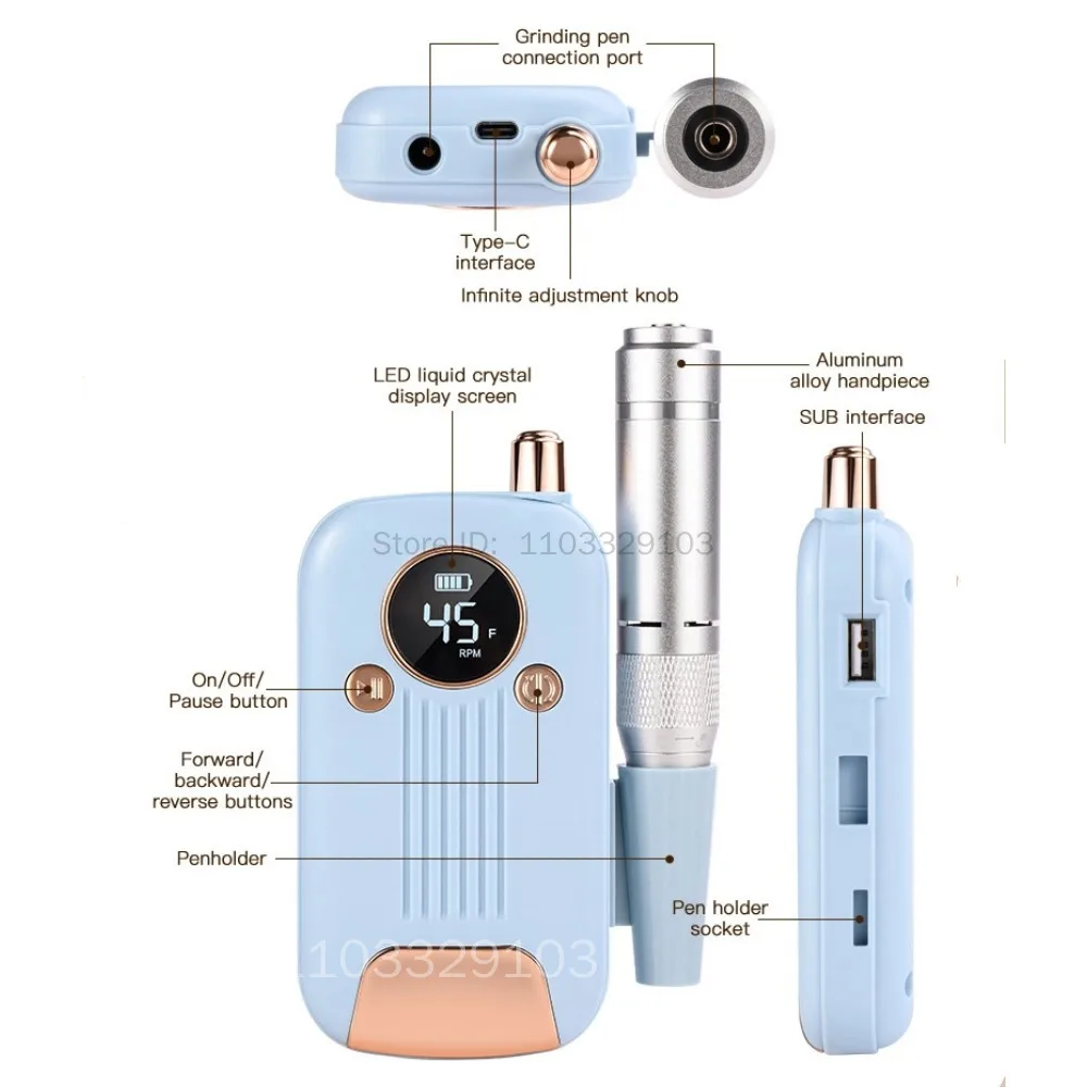 Elektrische nagelpolijstmachine Boren Professionele nagels Slijpen Polijsten Dode huid verwijderen Art Schuurvijl Manicure Machine