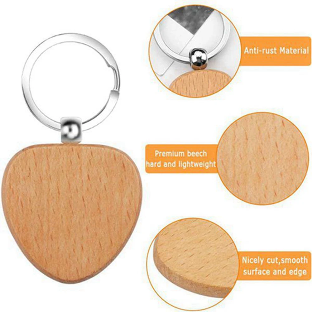 30Pcs Blank Heart-Shaped Wooden Key Chain DIY Wood Keychains Key Tags DIY Gift