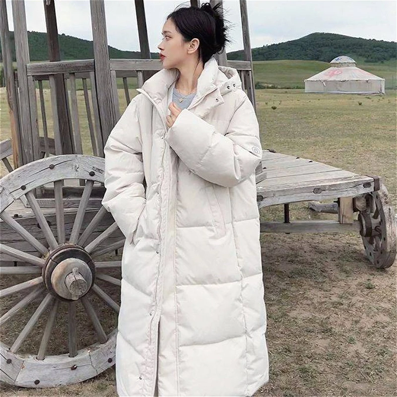 Parkas Women Coats Hooded Zipper Mid Length Coat Casual Loose Jackets Thick Warm Y2k Streetwear Elegant Jacket Autumn Winter
