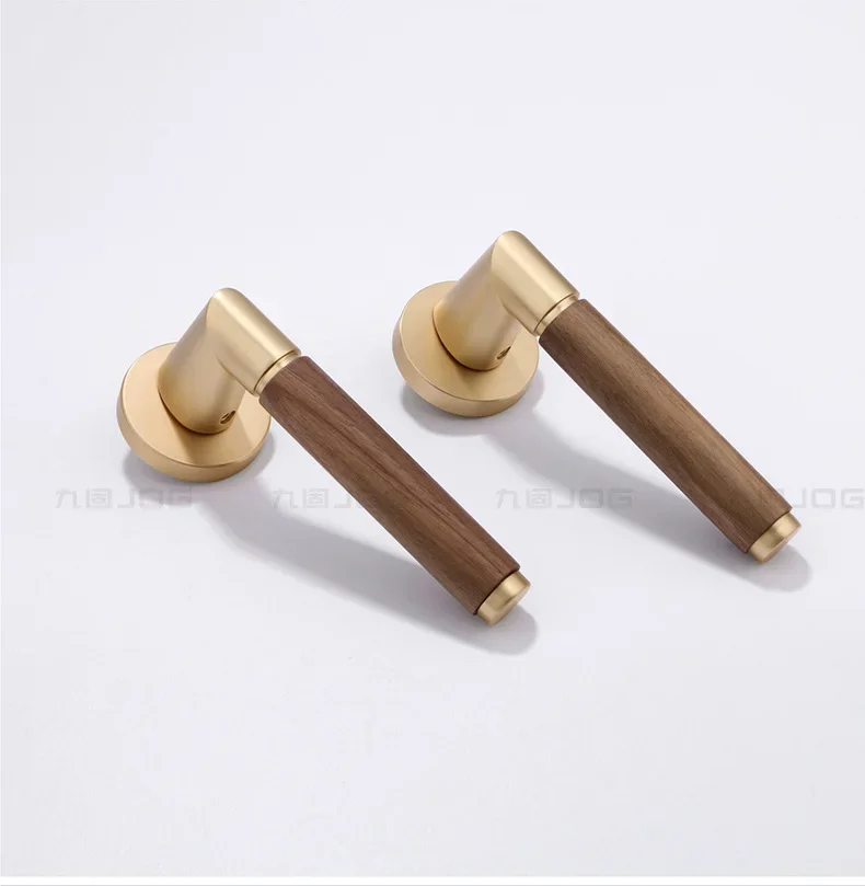 Nine-solid split indoor hand lock white solid wood door lock bedroom log door handle room door magnetic mute lock