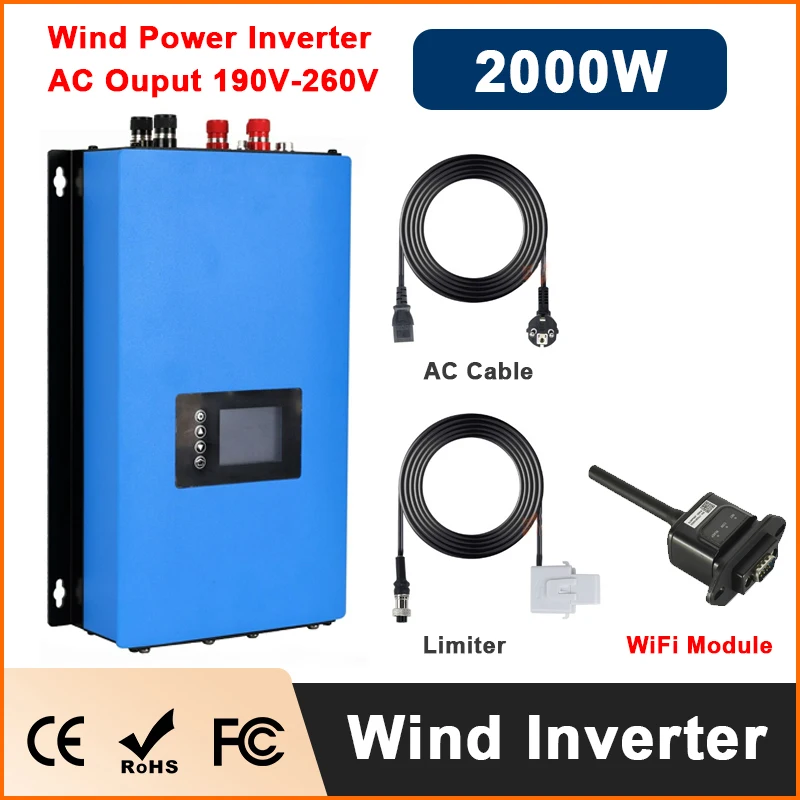 Y&H 1000W 2000W MPPT Windenergie Grid Tie Inverter voor 3-fase AC-windgenerator met LCD & Dump Load Controller (optionele WiFi)