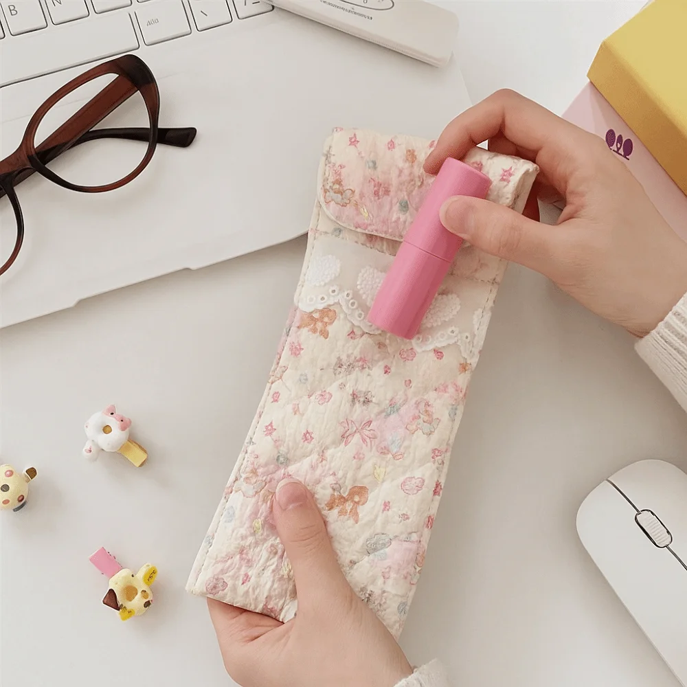 

Korean Style Cotton Glasses Storage Bag Sweet Lace Heart Cute Pencil Case Multi-Functional Sunglasses Pouch