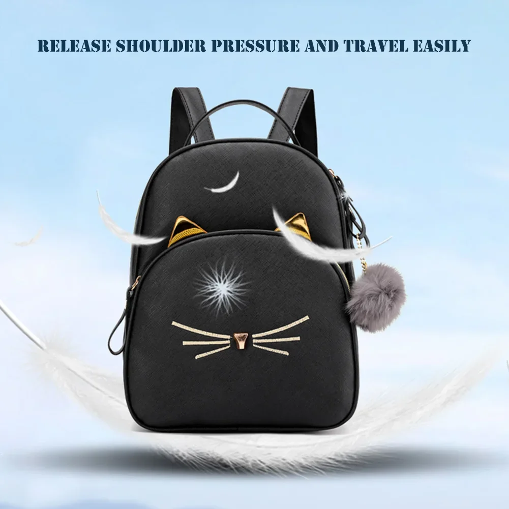 Fashion Cartoon Cat Backpack Women Mini PU Leather Shoulder Messenger Bag for Girls Ladies Phone Coin Purse Flap