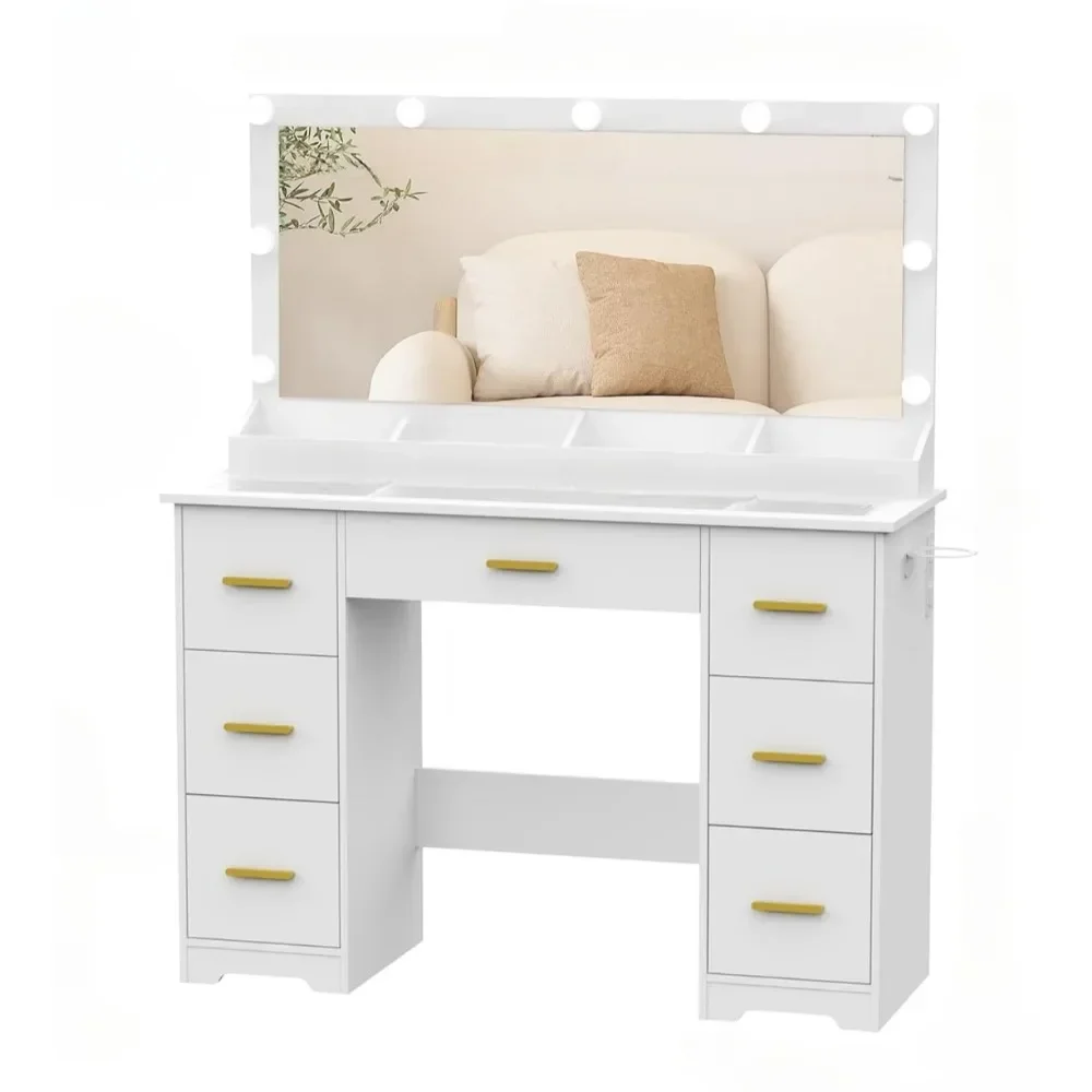 Dressing table with mirror  light and power socket dressing table with 9 drawers 3 adjustable light colors Dressers