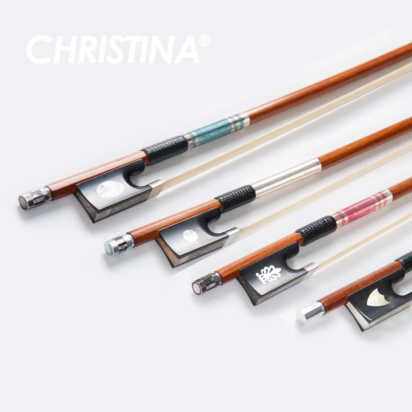 CHRISTINA Violin Bow for Professional SG Series Pernambuco Round Stick Ebony Frog Silver Mounted 4/4 Size