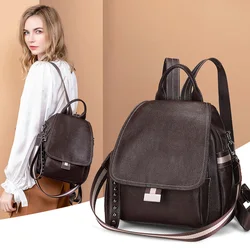 Genuine Leather Backpack Ladies Fashion Bag Pack Anti Theft Travel Bags Urban Soft Vintage Backbag Punk Style Street Personality