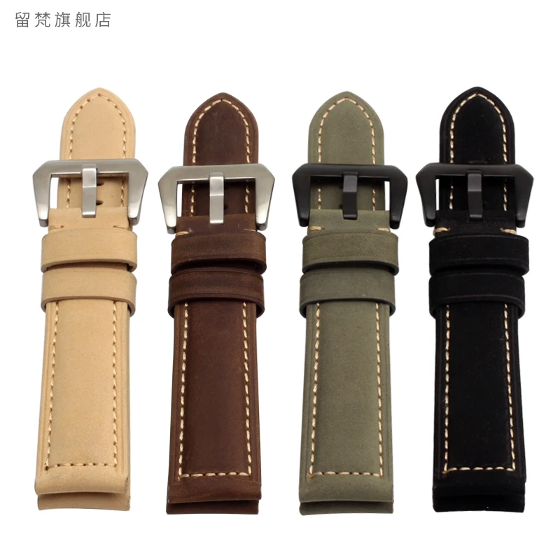 20mm 22mm 24mm Men\'s Plus Size Extended Watch Band Fat Hands Thick XXL Genuine Leather Cowhide Watch Band Green Brown Black