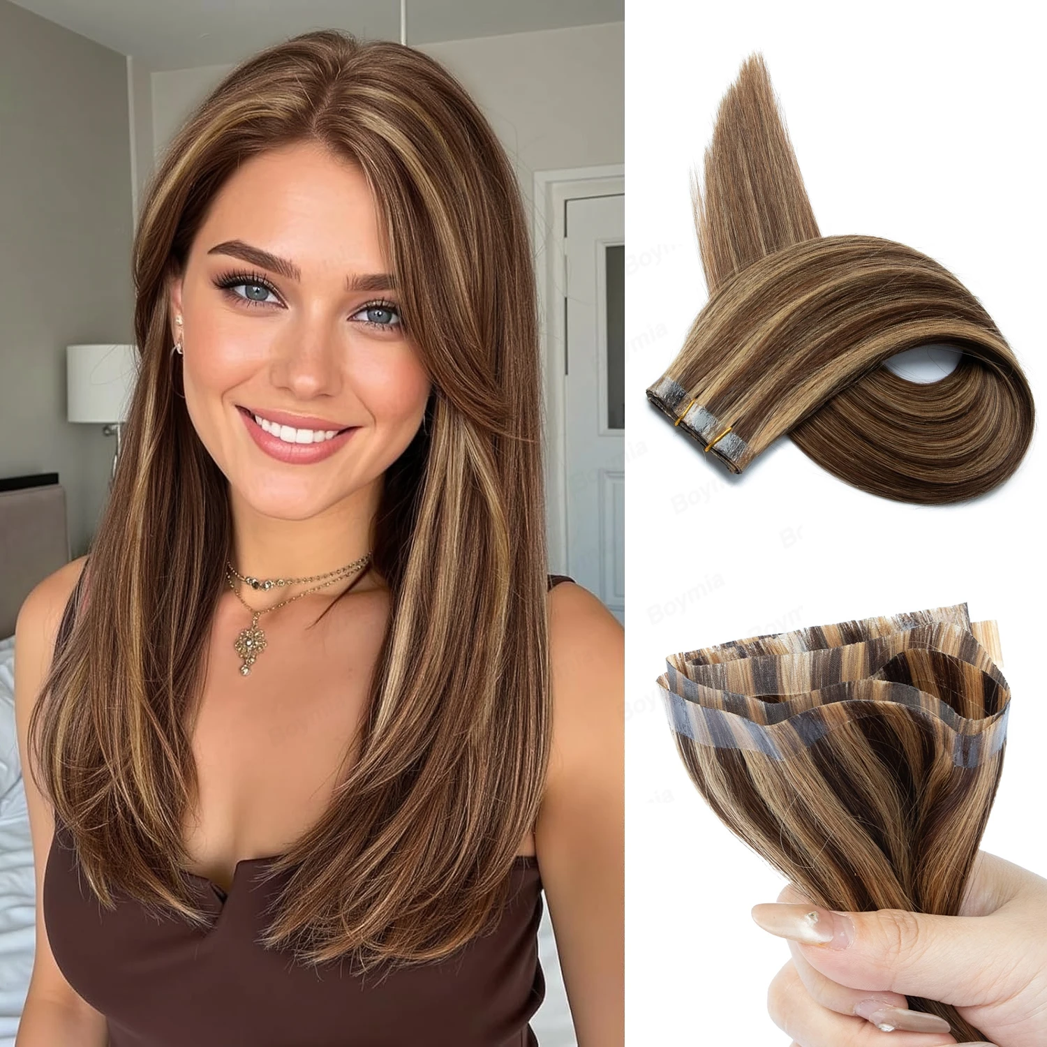 No Glue Natural Real Hair Seamless Tape Weft Long PU Skin Weft Tape in Human Extensions For Women 80cm Long Weft Hair Bundles