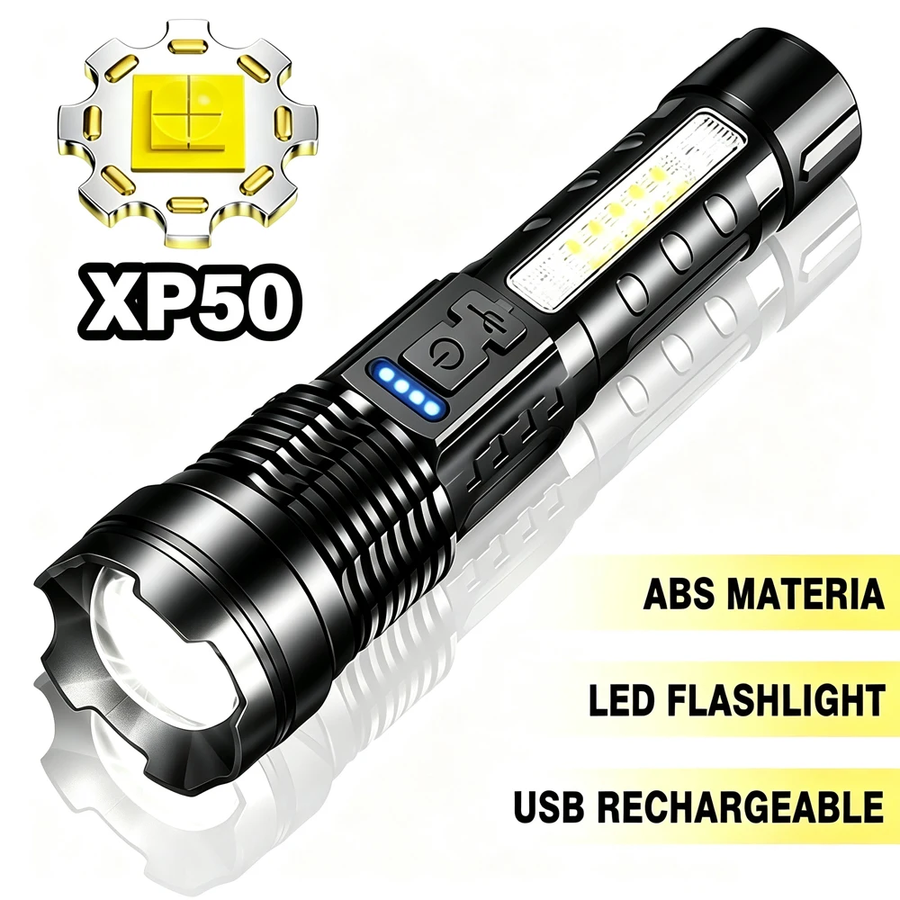Super Bright LED Flashlight USB Rechargeable Flashlights with Tactical Zoom High Power Spotlight Outdoor Camping Fishing Torch