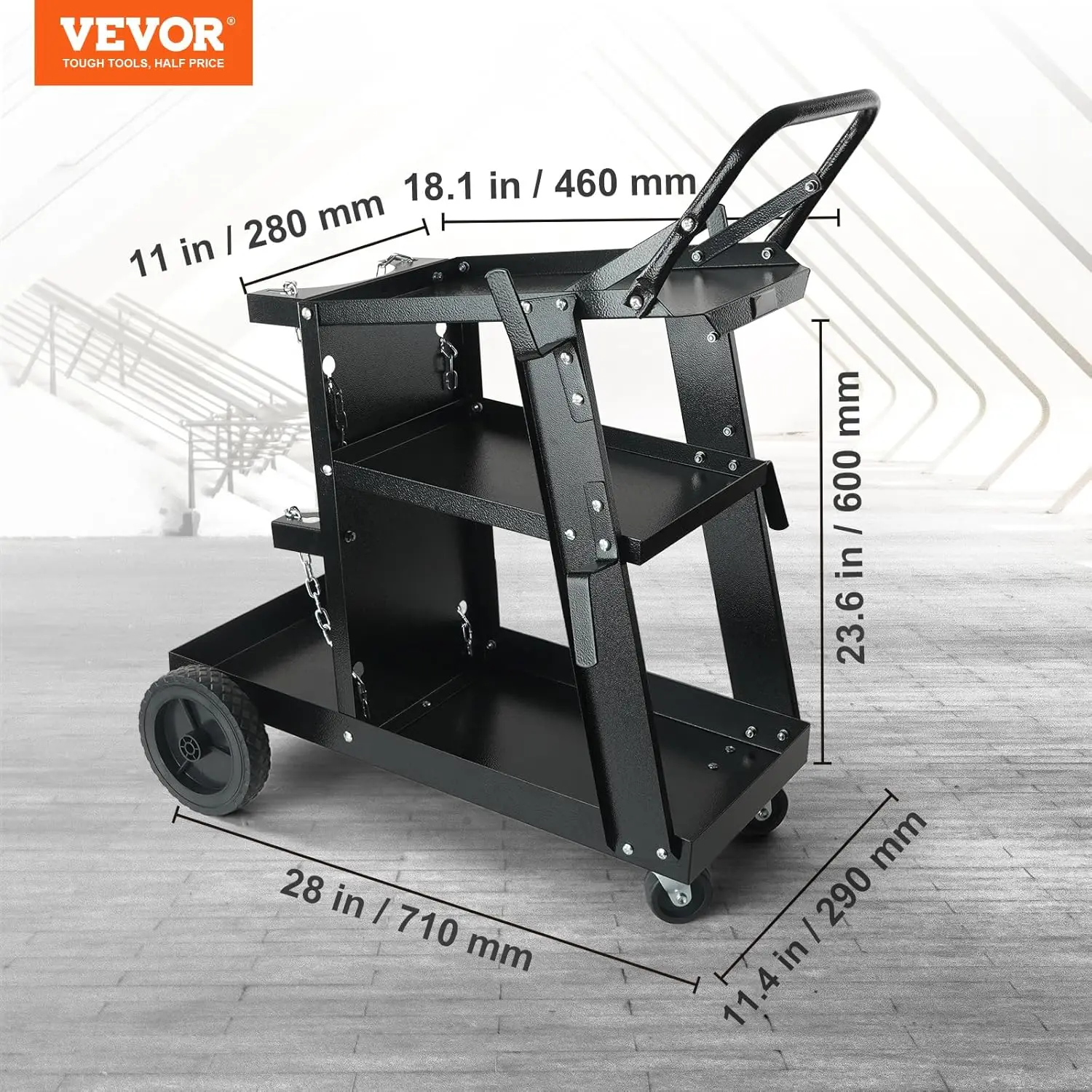 Welding Cart, 3-Tier Welder Cart Heavy Duty with 400Lbs Static Weight Capacity, 360° Swivel Wheels, Tank Storage Safety Chains