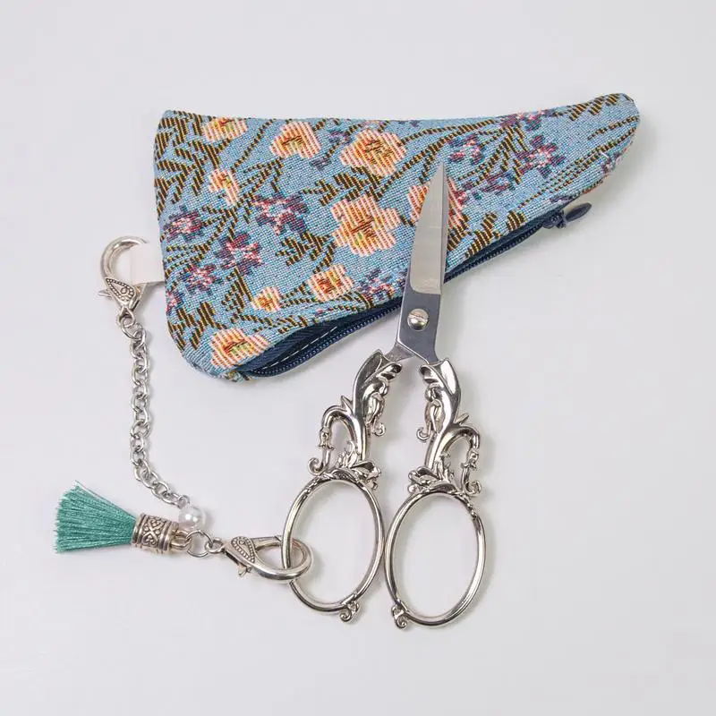 Gunting antik kerajinan kecil gunting Retro gaya Eropa gunting sulam dengan rantai alat DIY untuk pekerjaan seni bordir & jahit