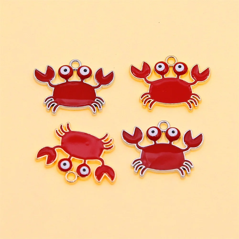 6pcs Enamel Crab Pendant Red Cute Sea Life Suitable for Jewelry Making DIY Bracelet Women Children Earrings Necklace Accessorie