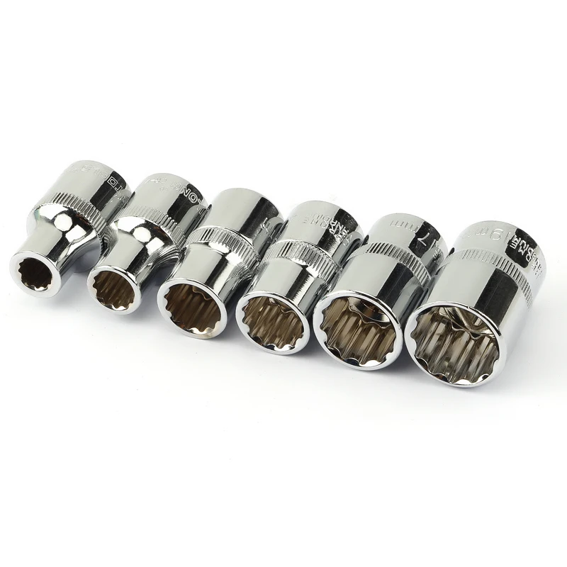 6Pcs 12 Point 1/2 Inch Drive Sockets Set Metric Mirror Socket for Wrench Cr-V Steel 8 10 12 14 17 19mm