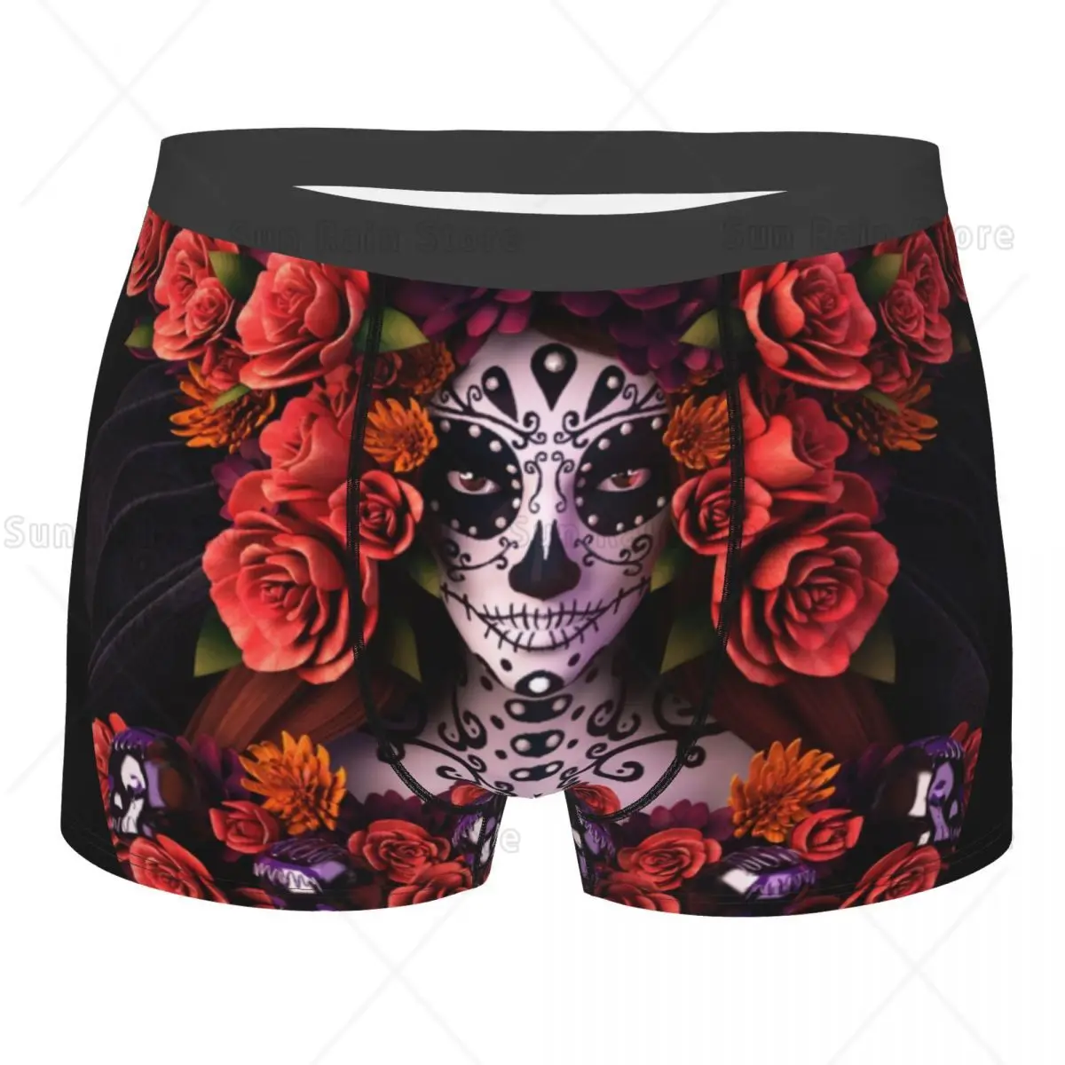 Custom Halloween Sugar Skull Boxers Shorts Men's Day Of The Dead Mexican Lady Briefs Underwear Novelty Underpants