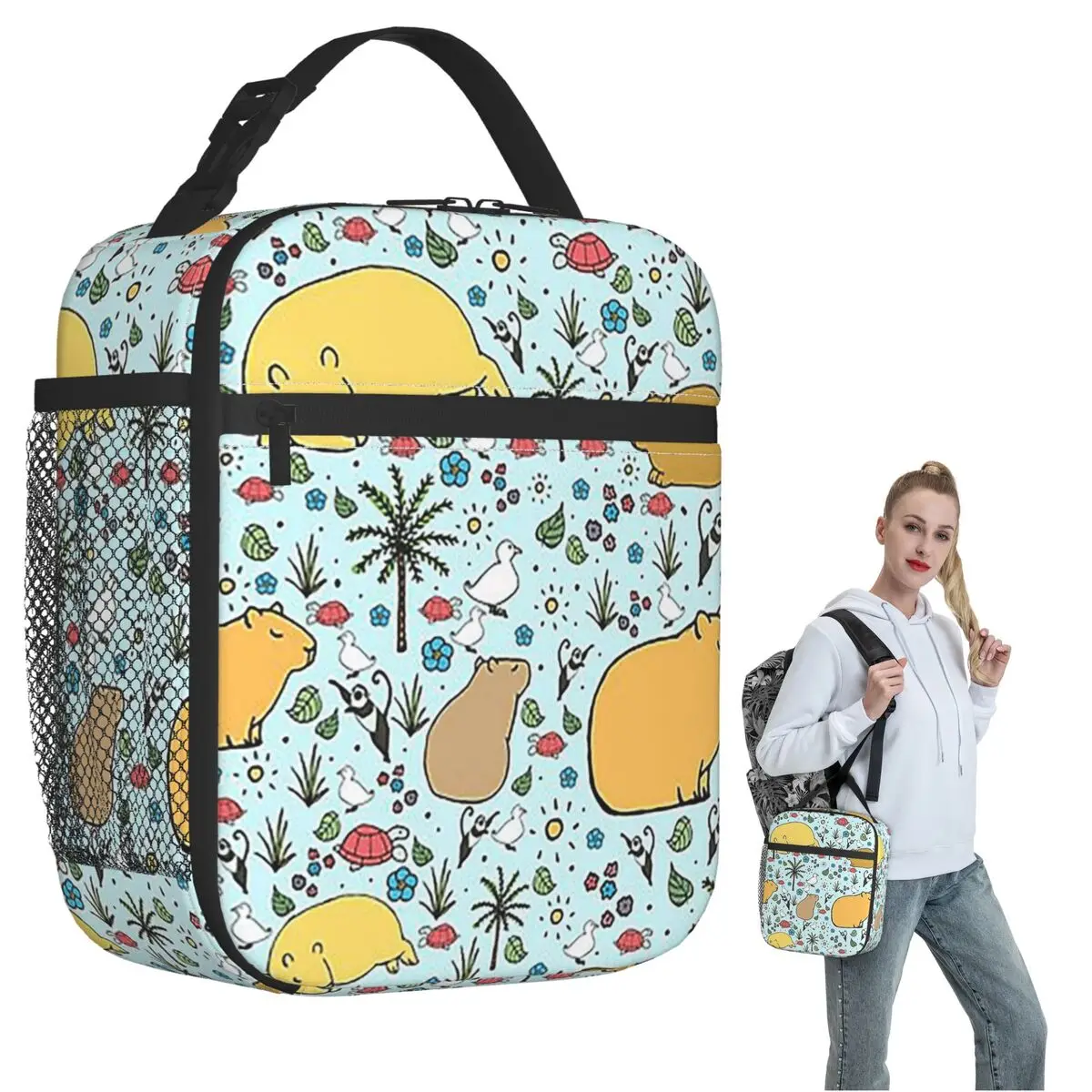 

Capybaras In Blue Insulated Lunch Bag for Women Children Portable Food Boxes Thermal Lunch Box Tote