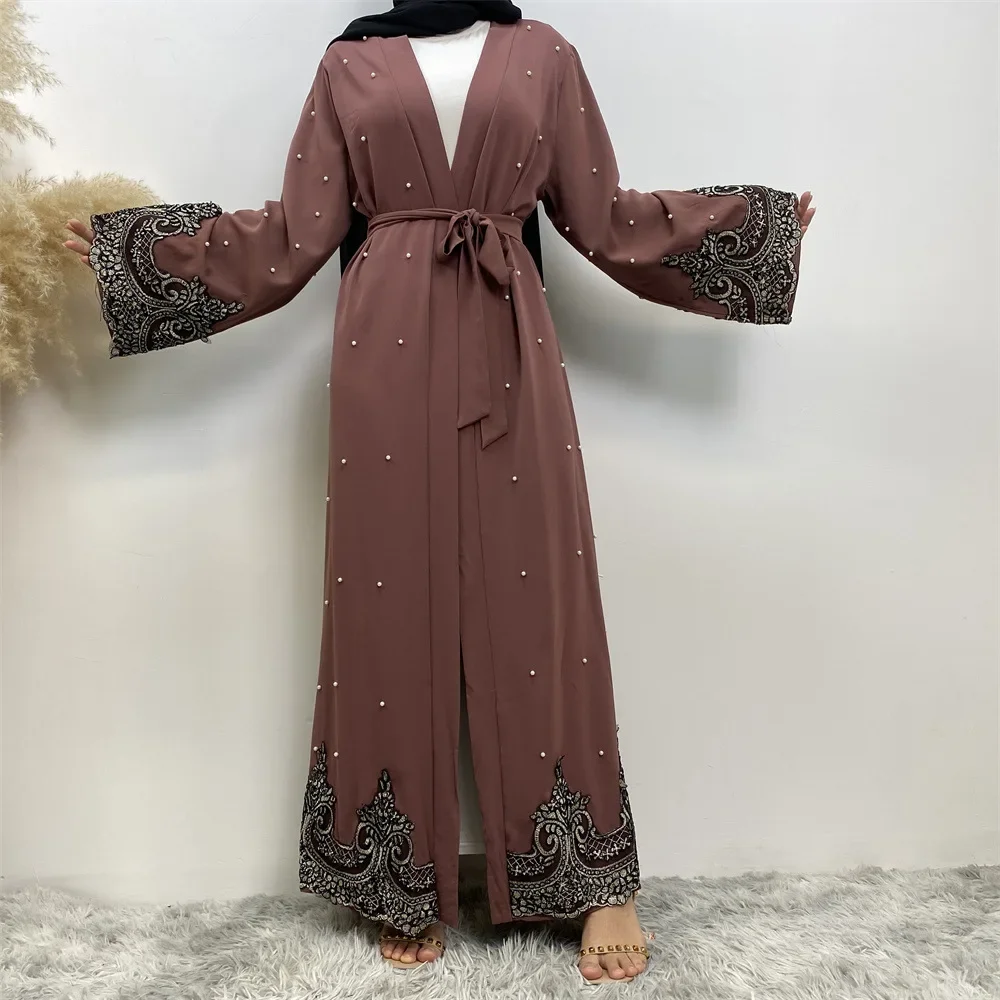 

Embroidered Beaded New Middle East Muslim Long Sleeve Robe Women Long Arabian Cardigan Abaya Robe