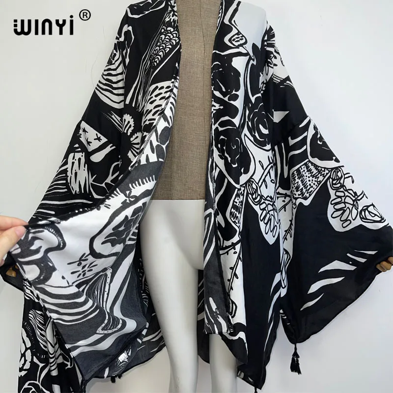 WINYI 2023 Bikini Cover-ups Fashion printing Self Belted Women Summer Clothing Kimono party Dress Beach Wear Swim Suit Cover Up