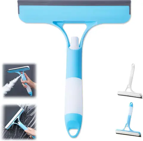 3-in-1 Multifunctional Mirror Wiper Squeegee Built with Spray Nozzle, Portable Household Cleaning Supplies, Effective for Window Cleaning, Kitchen Grease Removal, Bathroom Limescale Cleansing and Dorm Daily Cleaning