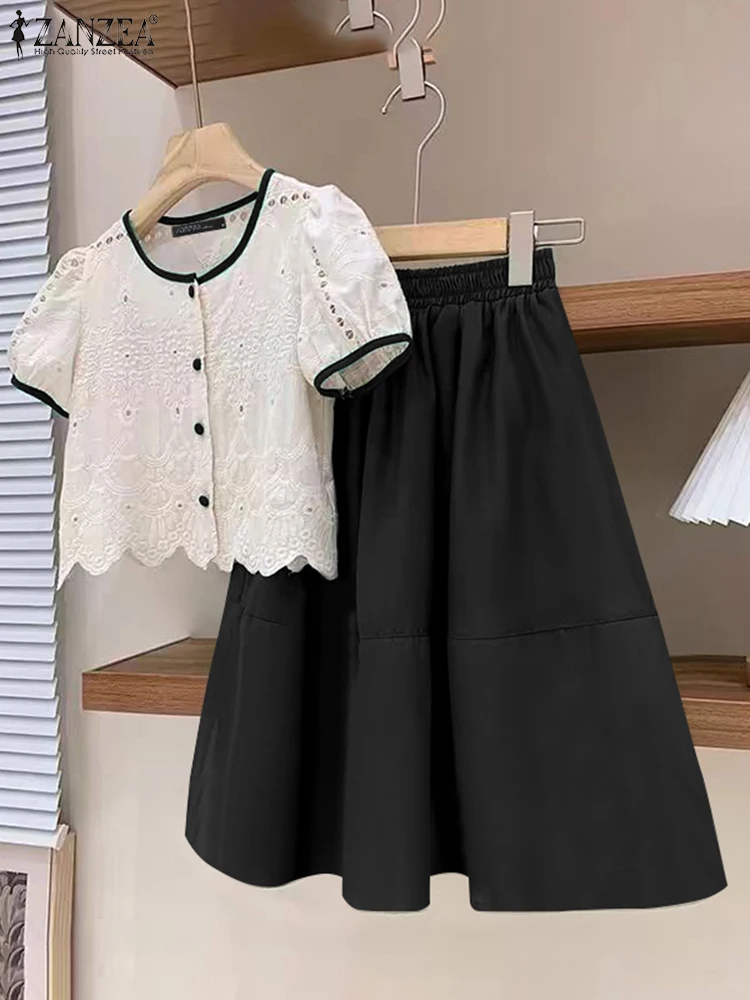 

ZANZEA Two-piece Outfits Elegant Women Dress Sets 2025 Summer Casual Loose Short Sleeve Tops and Long Maxi Skirts Bohemian 2PCS