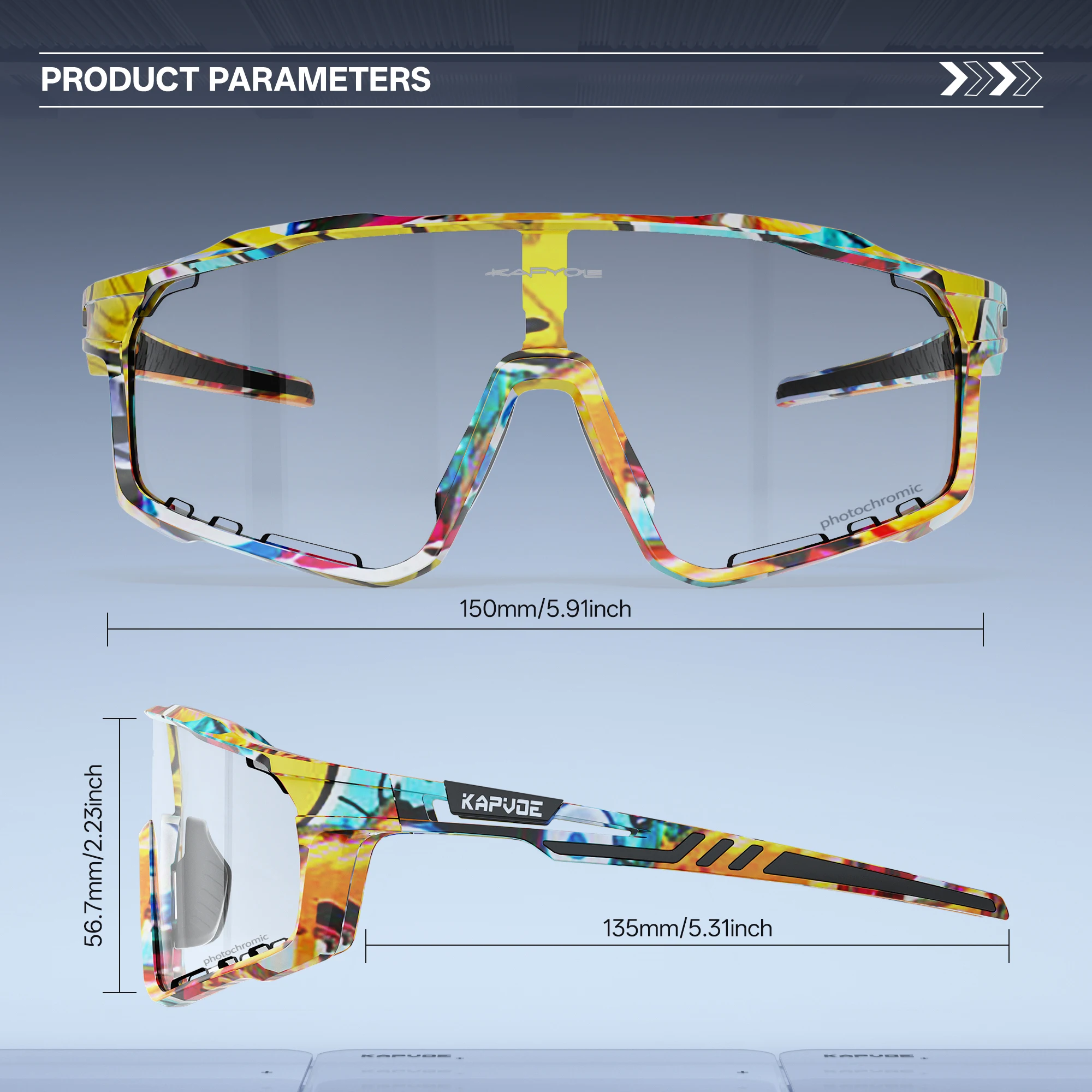 Kapvoe Photochromic Cycling Glasses MTB Sunglasses for Men Women Sport Speed Road Mountain Bike Bicycle Cycl Eyewear Goggle
