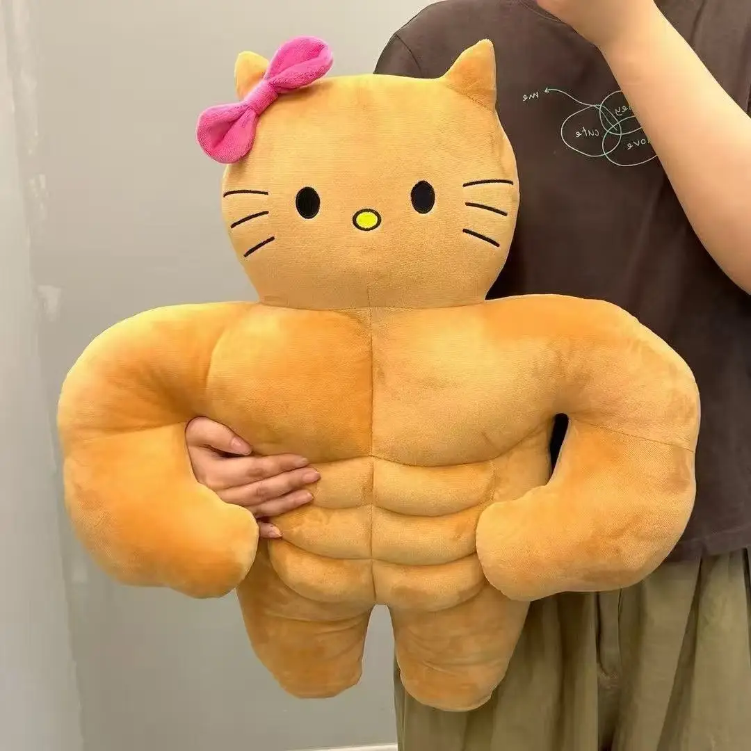 Kawaii olá kitty diversão muscular pelúcia peito músculo abdominal namorado conforto travesseiro boneca de pelúcia presente de aniversário de natal 30c