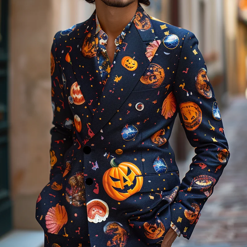 (Jacket+Pants) Halloween Party Skull Cosplay Men's Suit 2 Slim Fit Flip Collar Stage Nightclub Wedding Cool Performance Suit