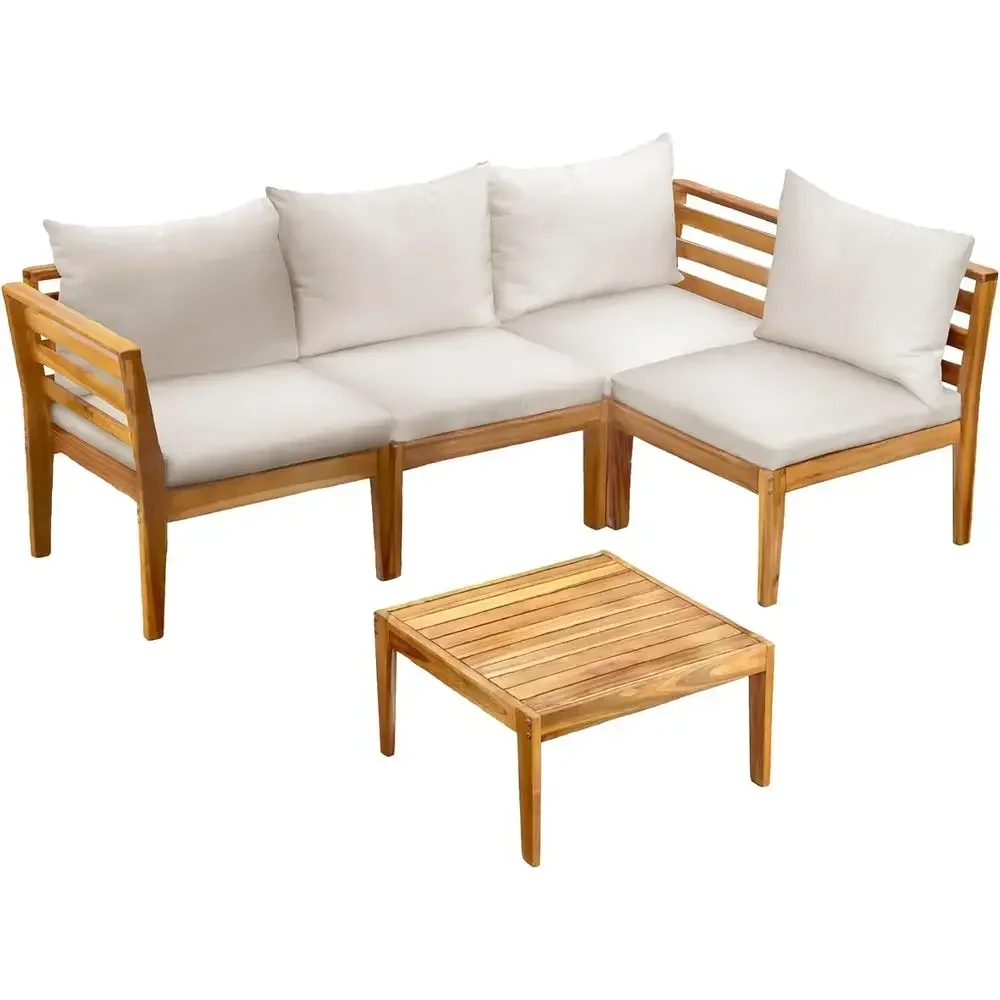 

5-Piece Acacia Wood Patio Furniture Set with Cushions - Elegant and Durable for Gardens and Decks