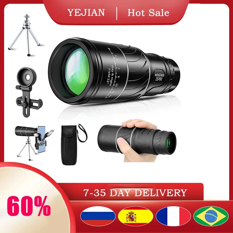 

16x52 Compact Monocular Telescope for Adults Kids Focus Optics Zoom Telescope for Birds Watching Hunting Camping Hiking 8000m