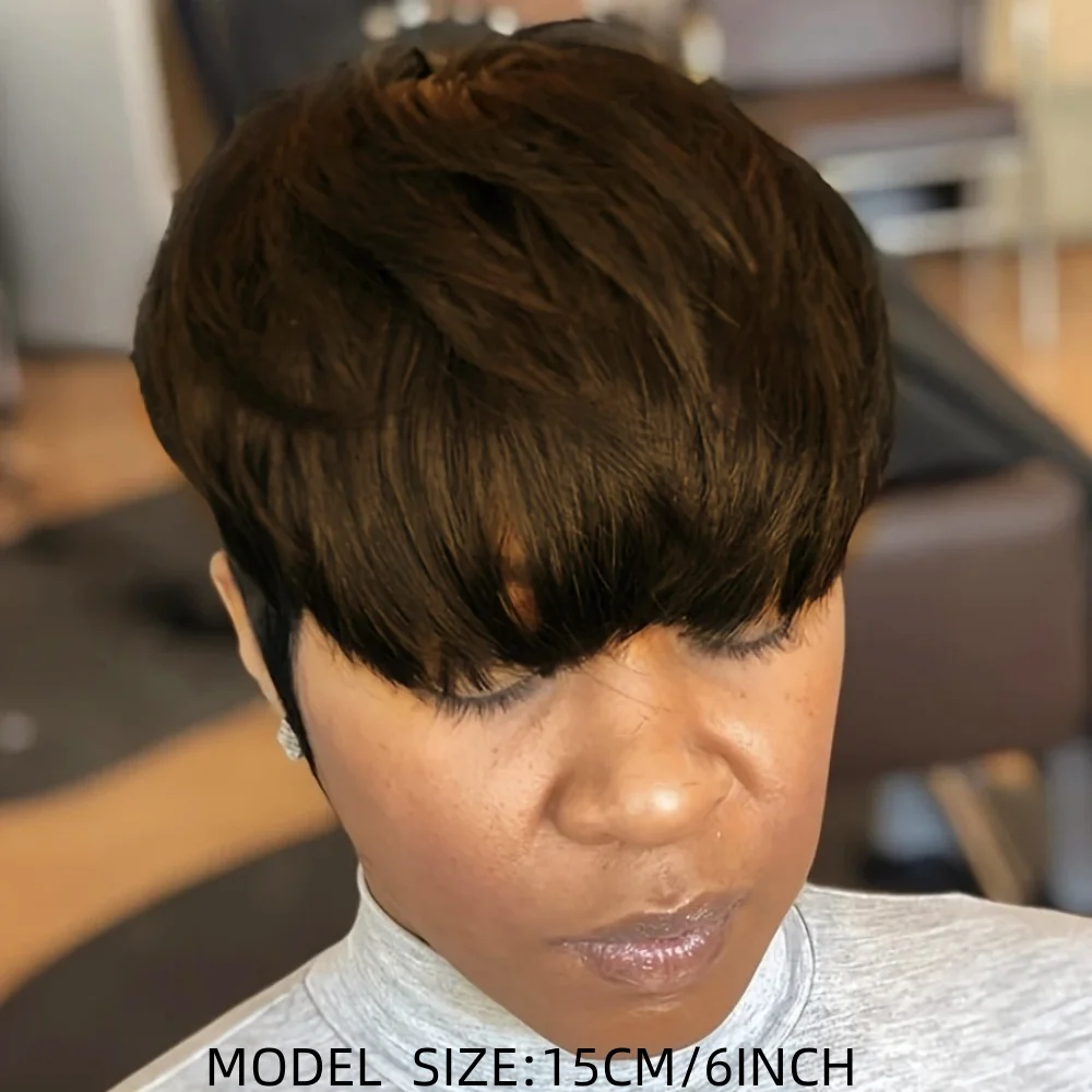 짧은 인모 가발 여성용 픽시 컷 가발 머리 기계 제작 가발