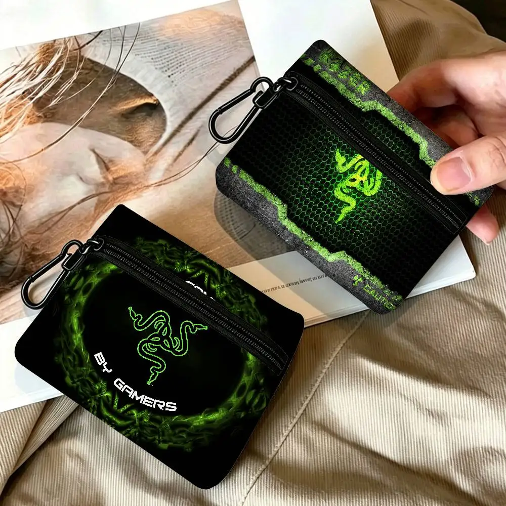 R-RAZER Logo Game Snake Cartoon Oxford Cloth Zipper Wallet Multifunctional Hanging Coin Bag For Credit Cards Keys Coins Earbuds
