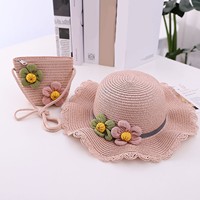 Straw Hat Hat Sun + Sunscreen Sunshade Children Flower Straw Beach Girls Bag Kids Hat Warm Hats For Toddler Girl