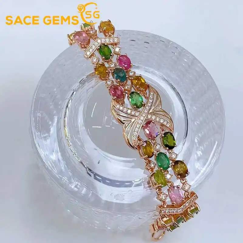 

SACE GEMS New Arrival 925 Sterling Silver Natural Tourmaline Gemstone Bracelrts for Women Engagement Cocktail Party Fine Jewelry