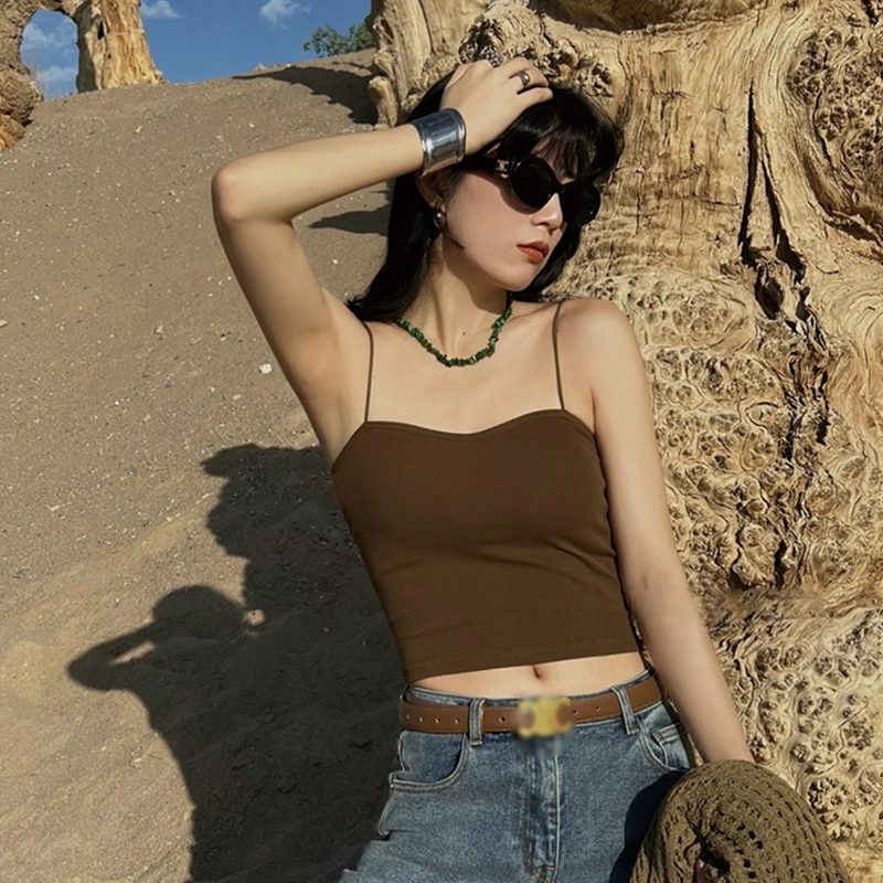 Coffee Color Strapl Vest Women's Inteated Inner Wear with Chest Pad Beautiful Ba Bra ort Sle Commute Wind